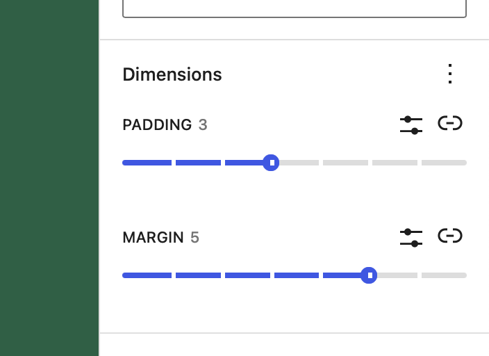 Block Editor Sidebar showing the Dimension Control panel